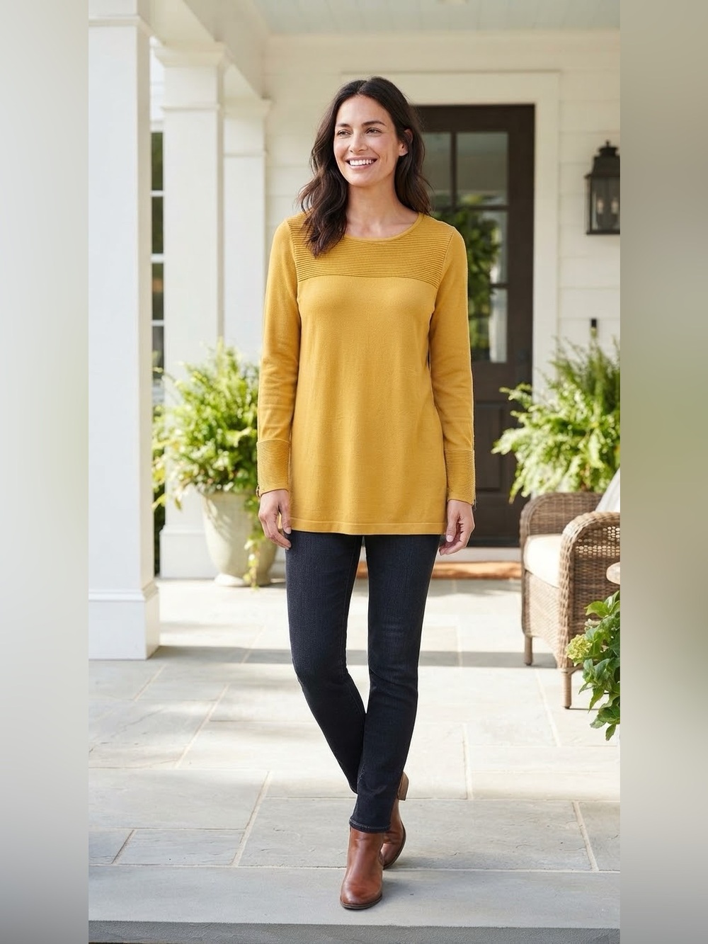 Alfani® Women's Ribbed Long Sleeve Top Zipper Cuffs Mustard Yellow Size L Good